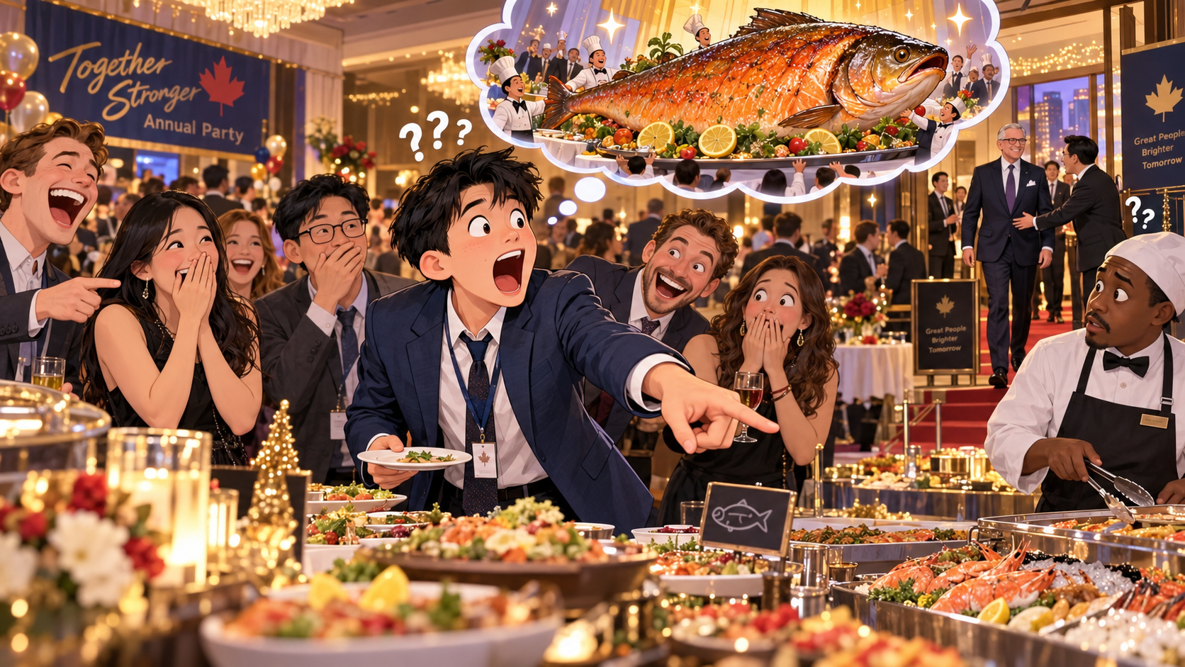 美剧学英语：a big fish - 加拿大公司年会，同事说今晚有条“big fish”要来，我直接冲向了自助餐台……