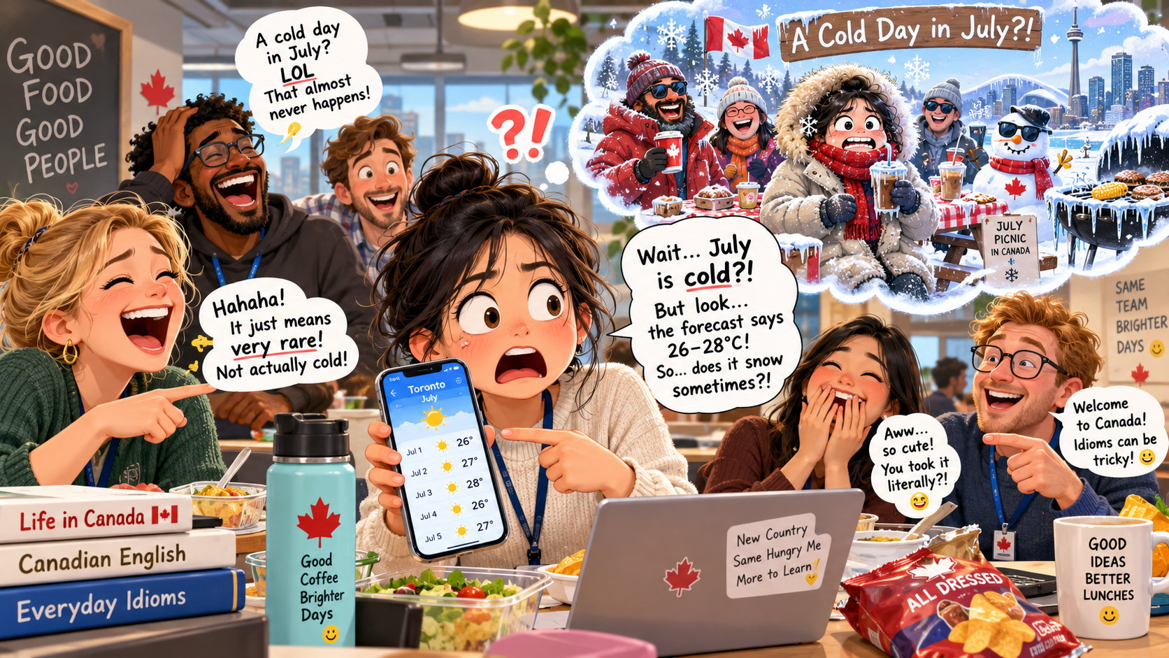 美剧学英语：a cold day in July - 加拿大同事说“a cold day in July”，我真的去查了天气预报……
