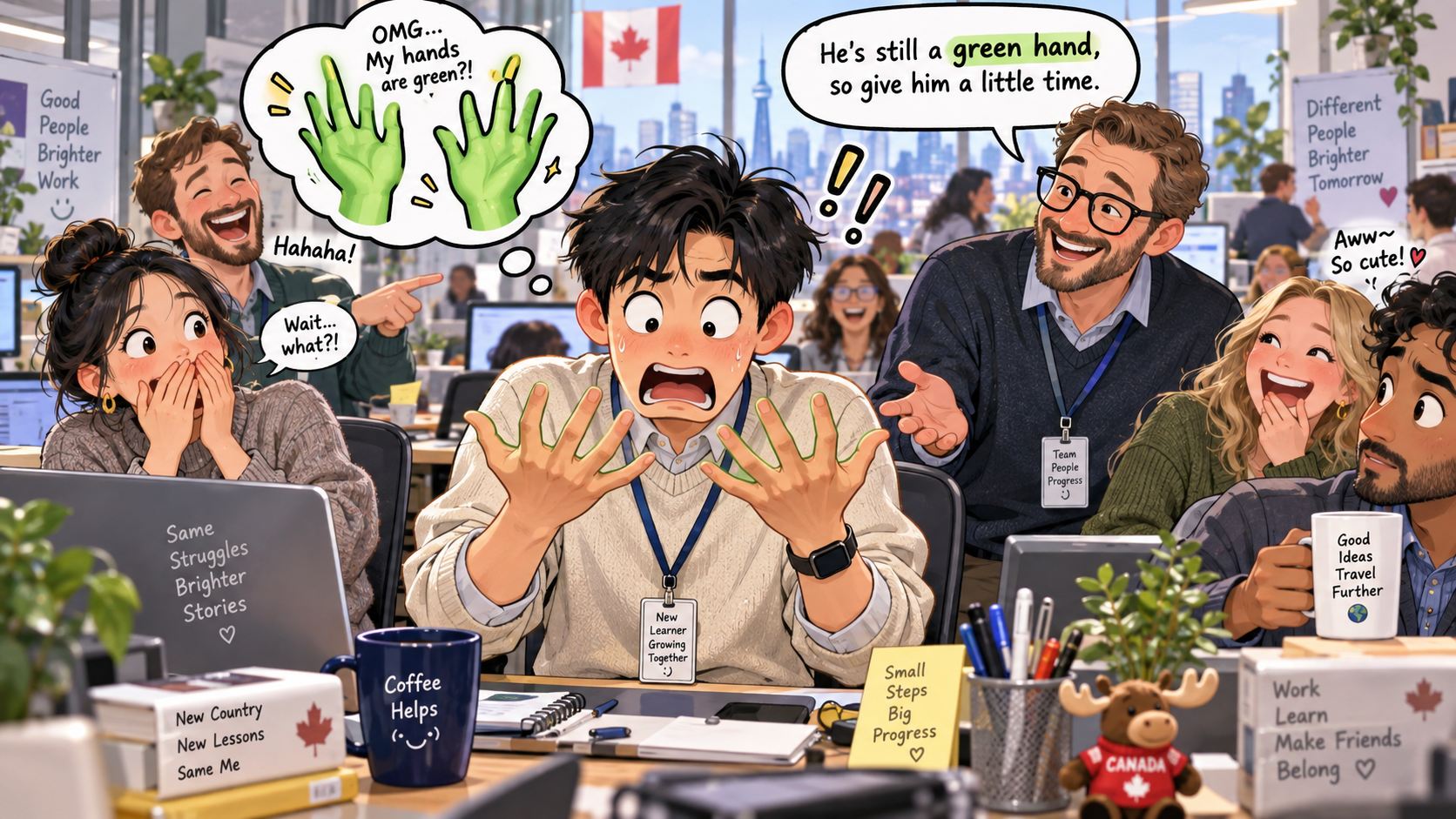 美剧学英语：a green hand - 加拿大办公室同事说我是“a green hand”，我低头看了半天自己的手……