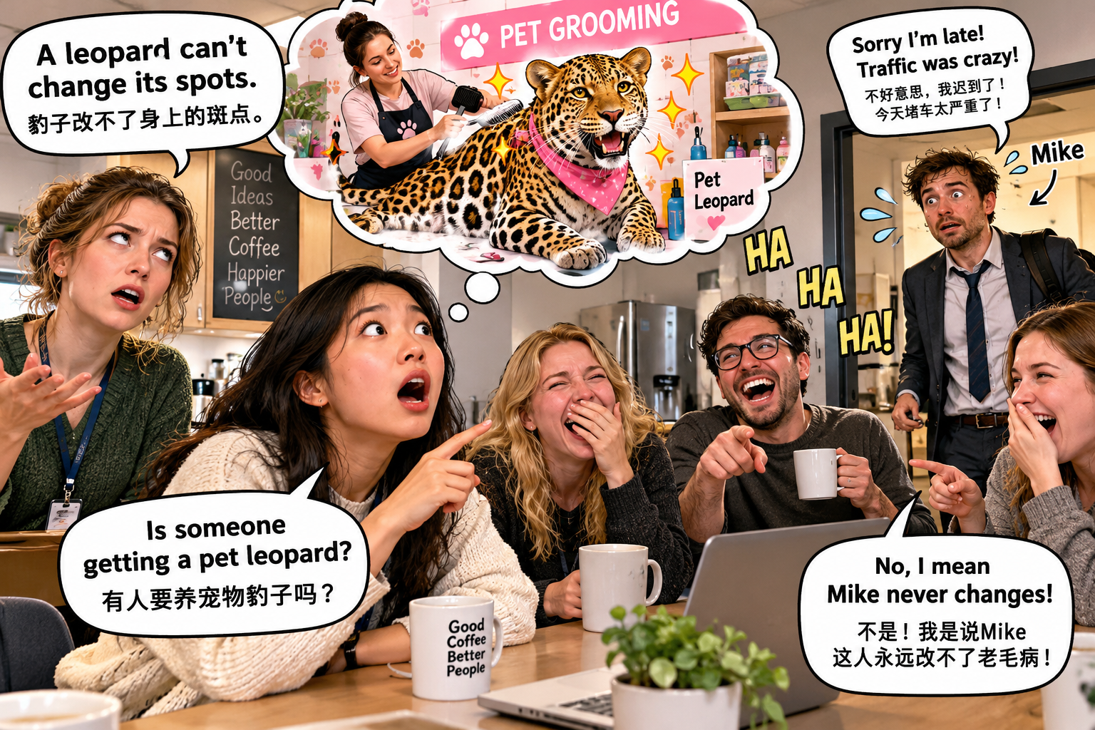 美剧说英语:a leopard can't change its spots - 加拿大办公室同事说“豹子改不了斑点”,我差点给他推荐宠物美容店……