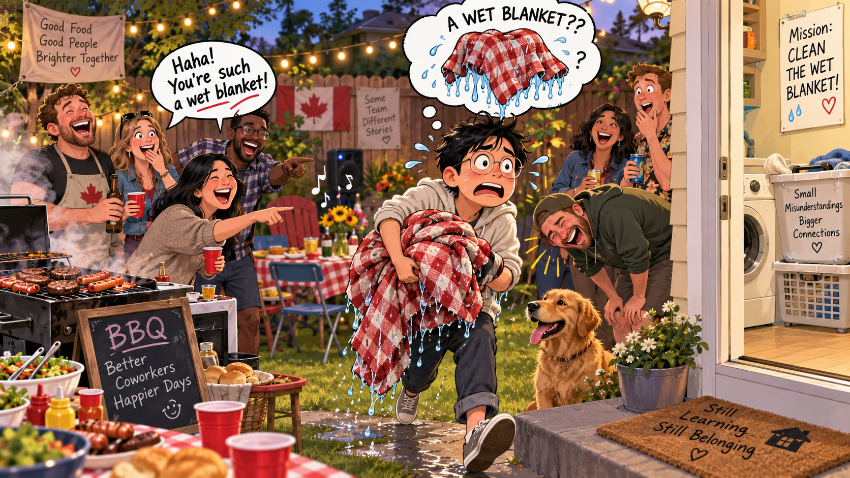 美剧学英语:a wet blanket - 加拿大公司BBQ上同事说“Don’t be a wet blanket”,我真的去找了条湿毯子……