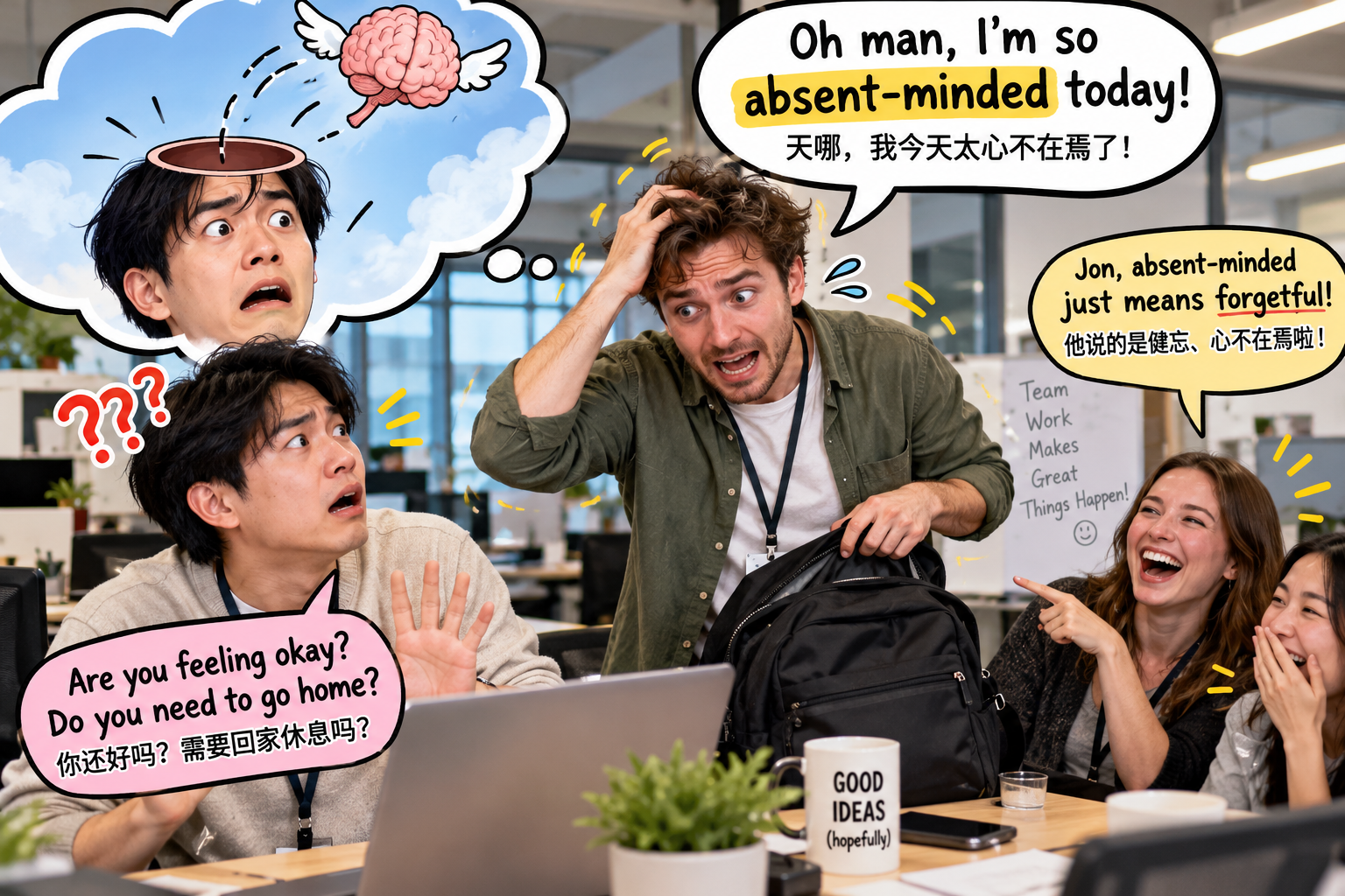 美剧说英语：absent-minded - 加拿大办公室同事说自己“absent-minded”，我差点帮他请病假……