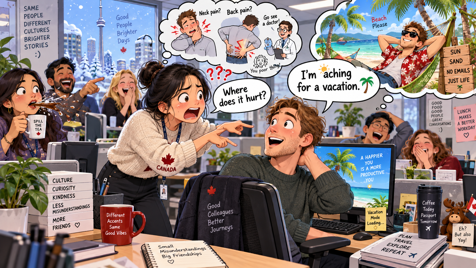 美剧学英语:ache for - 加拿大办公室同事说“I’m aching for a vacation”,我马上问他哪里疼