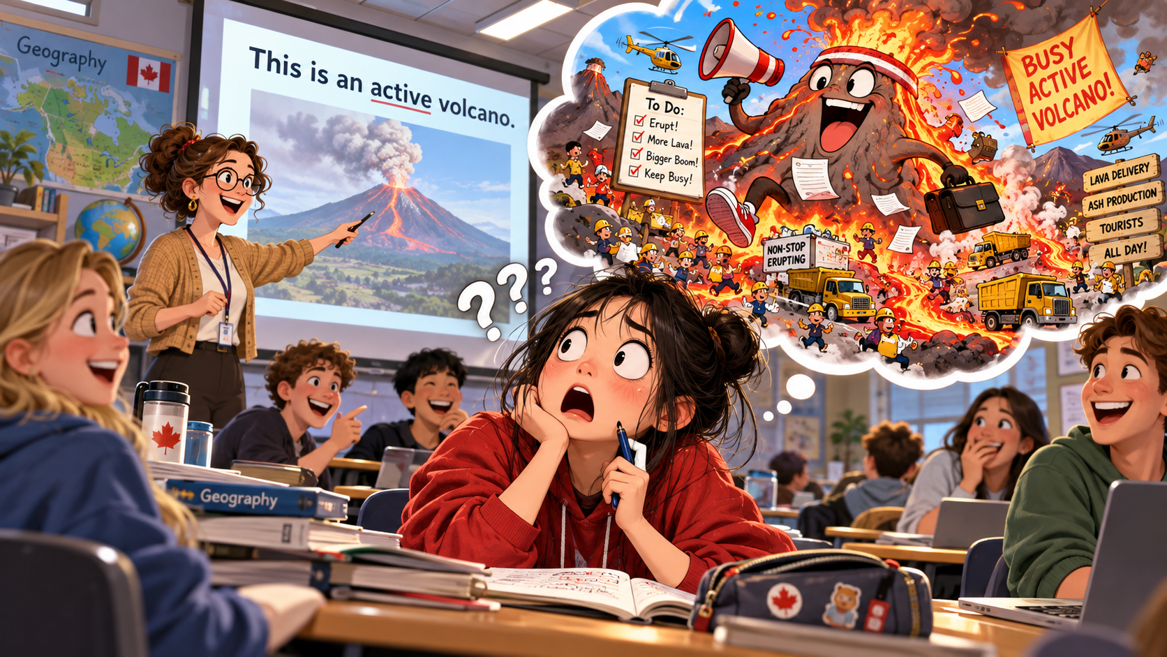 美剧学英语：active volcano - 加拿大地理课听到“active volcano”，我以为老师在说这座火山最近特别忙……