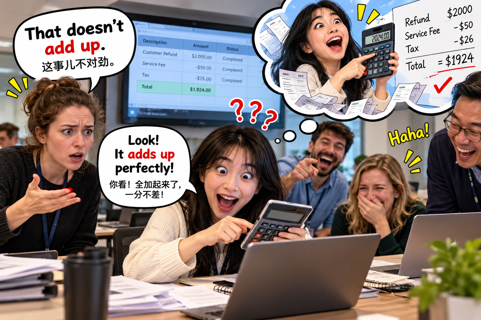 美剧说英语：add up - 加拿大办公室同事说“it doesn't add up”，我竟然掏出计算器帮她算账……