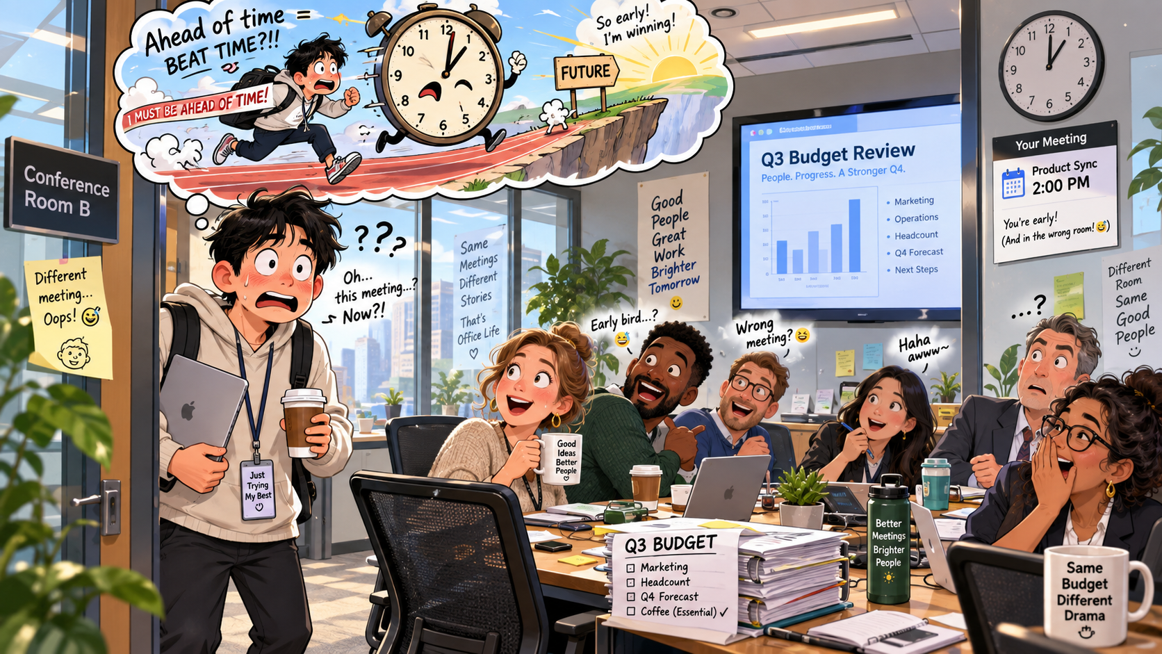 美剧学英语：ahead of time - 加拿大办公室开会，同事说“ahead of time”，我提前一小时坐进了别人的会议……