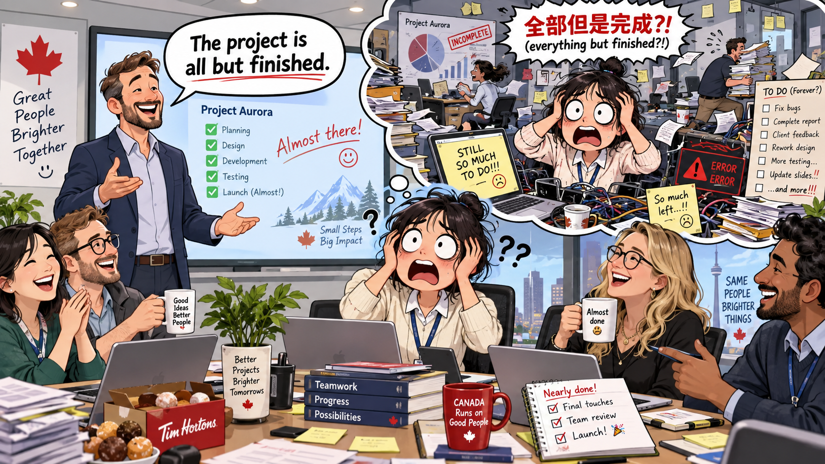 美剧学英语:all but - 加拿大办公室开会,同事说“all but finished”,我以为项目还差得远……