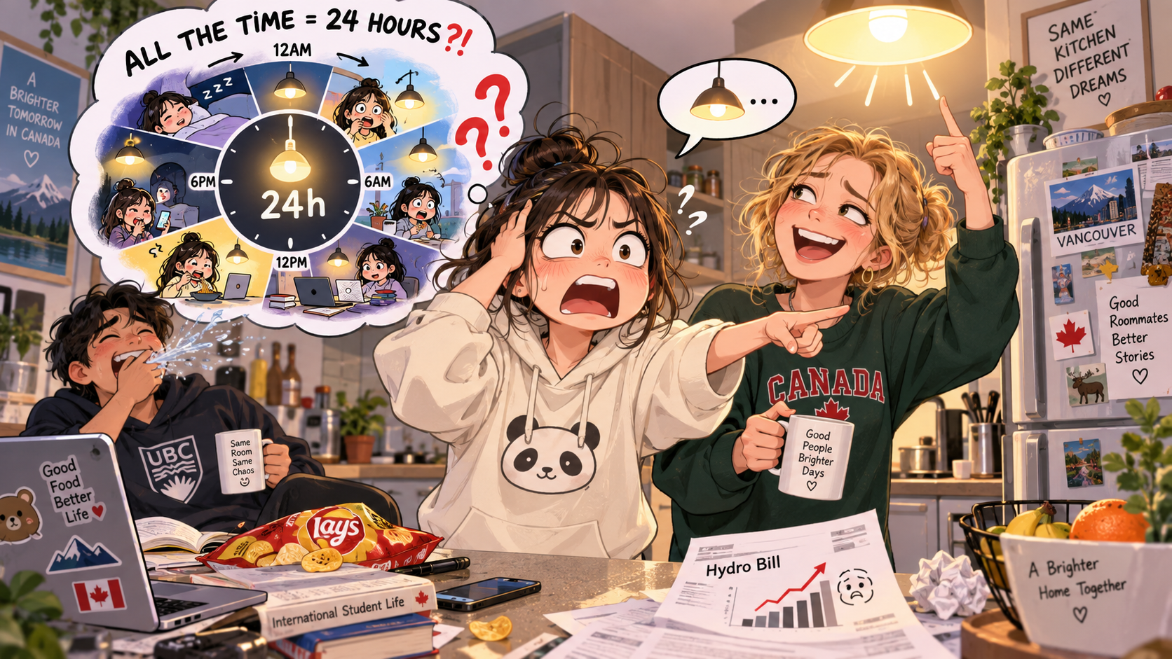 美剧学英语:all the time - 加拿大合租房里,室友说我“all the time”不关灯,我认真证明自己每天关了8小时……