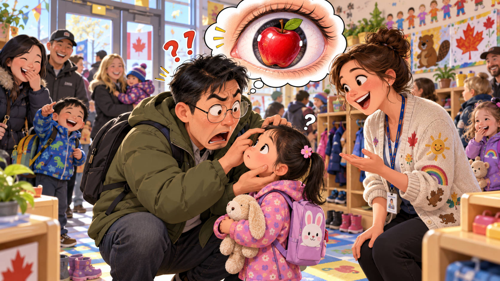 美剧学英语：apple of one's eye - 加拿大幼儿园接娃，老师说女儿是“我眼里的苹果”，我当场去看她眼睛……