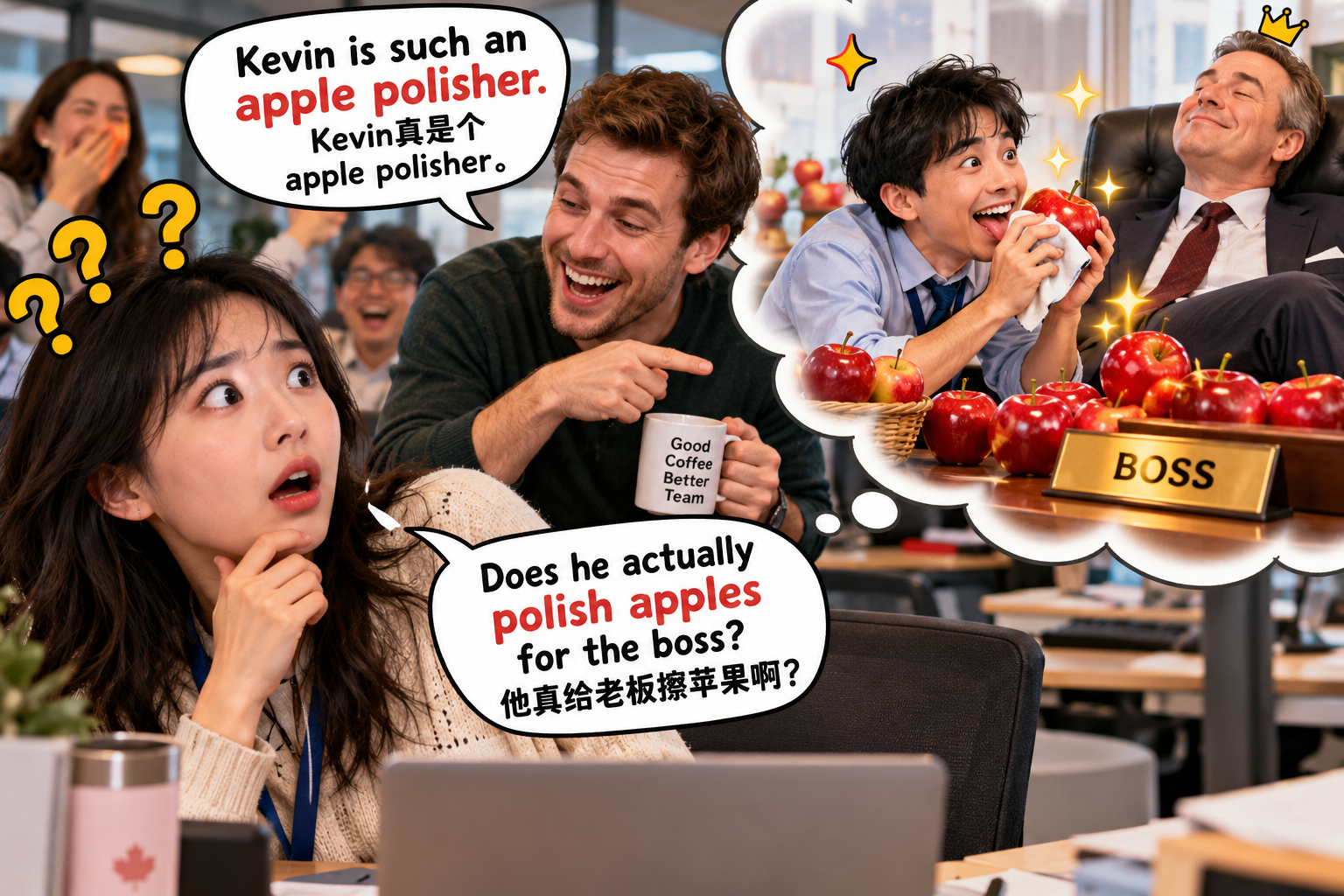 美剧说英语:apple polisher - 加拿大办公室同事说经理身边有个“擦苹果的”,我差点去超市买苹果……