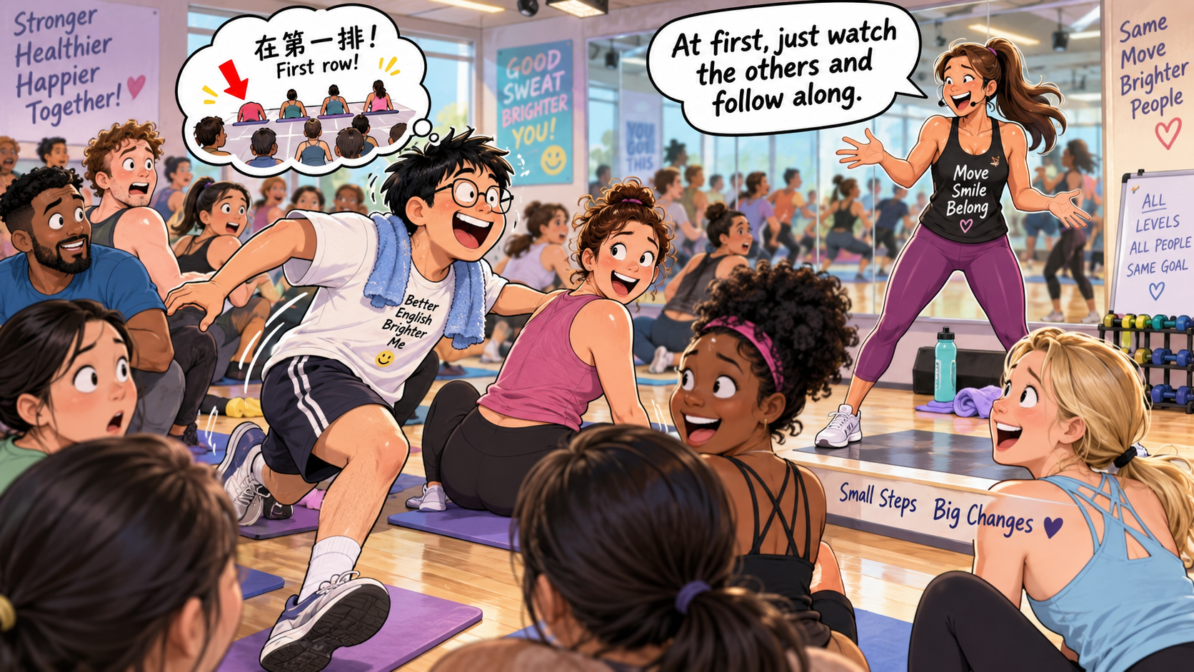 美剧学英语：at first - 加拿大健身课上，教练说“At first”，我直接站到了第一排……