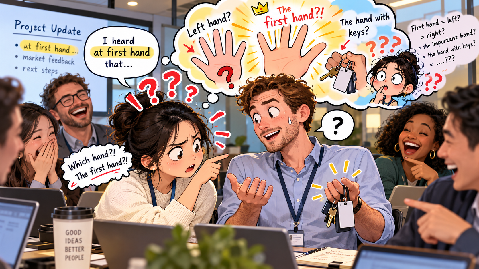 美剧学英语：at first hand - 加拿大同事说“at first hand”，我低头看了半天他的手……