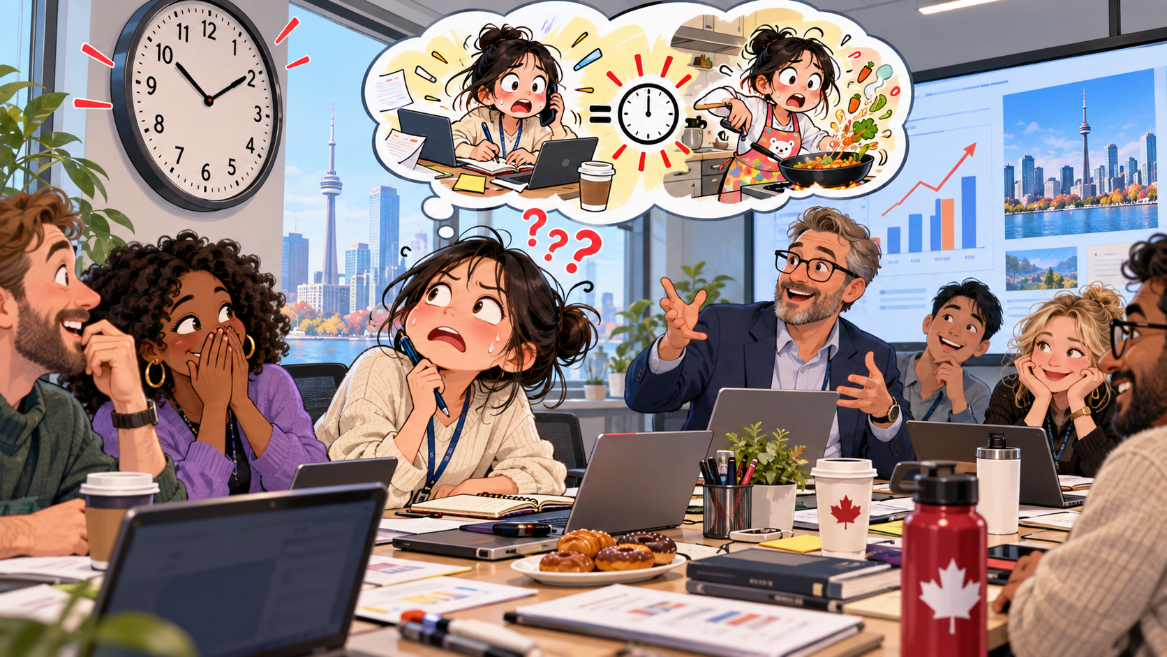 美剧学英语：at the same time - 加拿大办公室里，同事说“at the same time”，我居然开始对时间