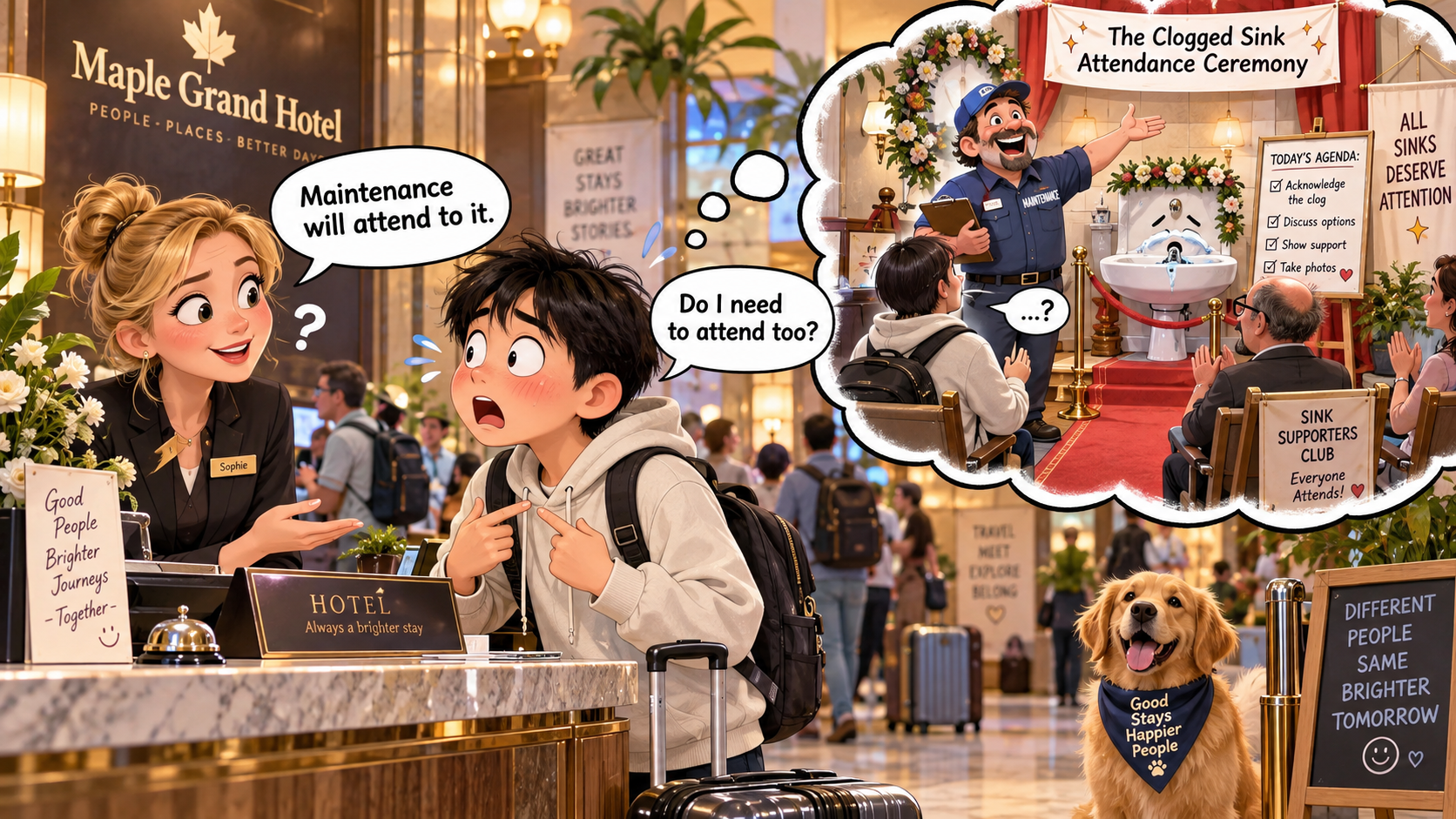 美剧学英语:attend - 加拿大酒店前台说“maintenance will attend to it”,我以为维修工要来参加什么活动……
