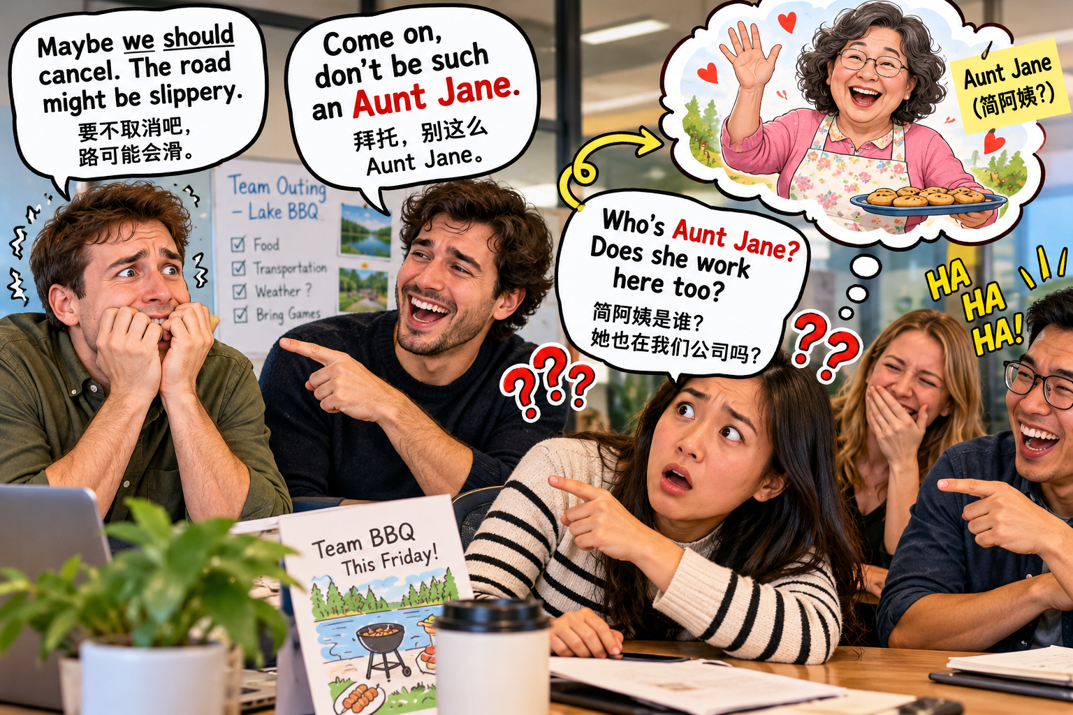 美剧学英语：Aunt Jane - 加拿大办公室同事说他是“Aunt Jane”，我还问：你阿姨也在公司？