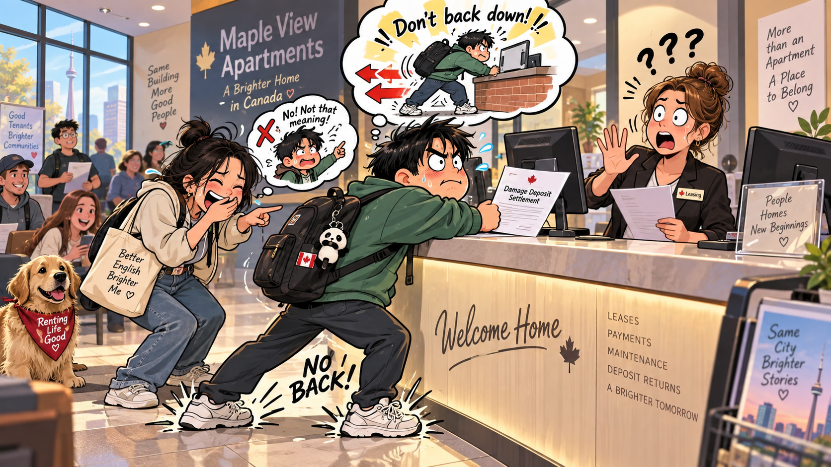 美剧学英语:back down - 加拿大租房退押金,室友说“Don’t back down”,我当场贴着柜台不敢后退……