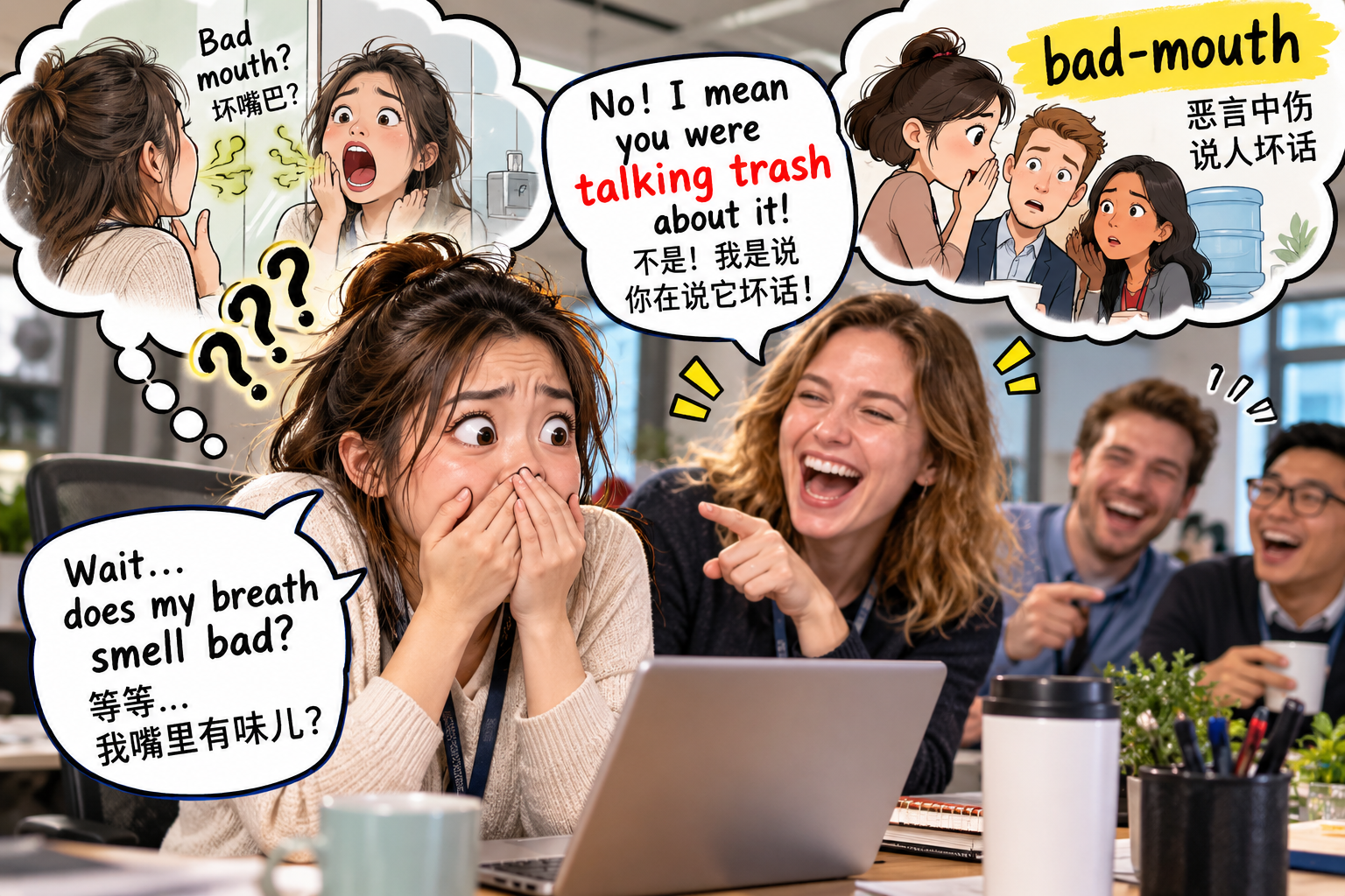 美剧说英语:bad-mouth - 加拿大办公室同事说我“bad-mouth”,我竟然跑去洗手间检查嘴巴……