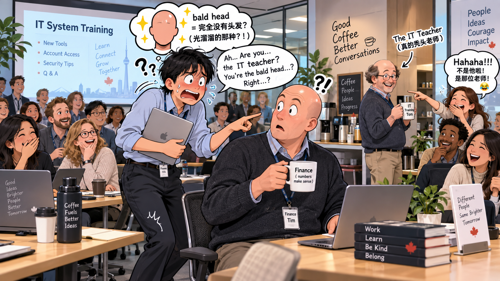 美剧学英语：bald head - 加拿大公司培训会，同事说“找那个bald head”，我盯着全场最亮的脑袋走过去……