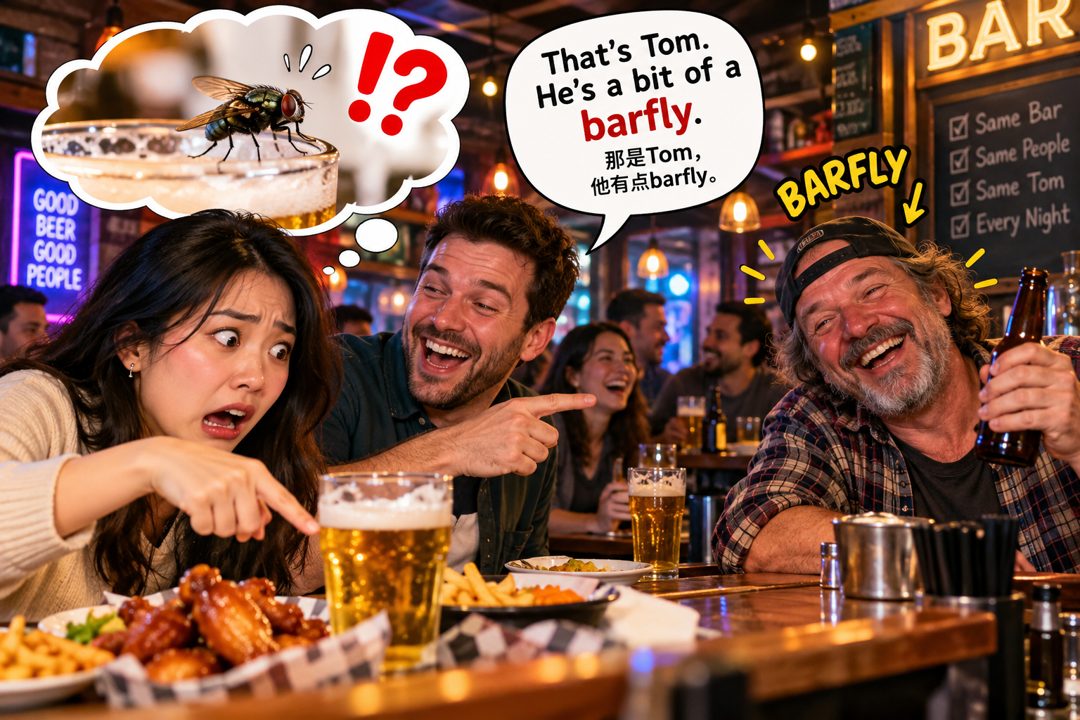 美剧说英语:barfly - 加拿大酒吧里,同事说有个“barfly”,我差点叫服务员来灭虫……