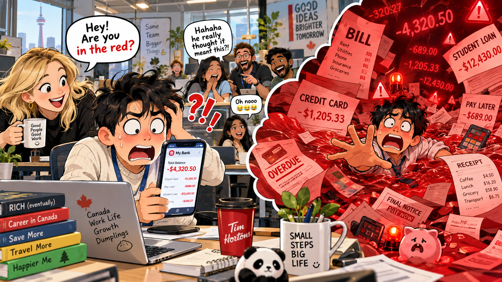 美剧学英语：be in the red - 加拿大信用卡账单里一片红，我还以为银行在提醒我“颜色不对”