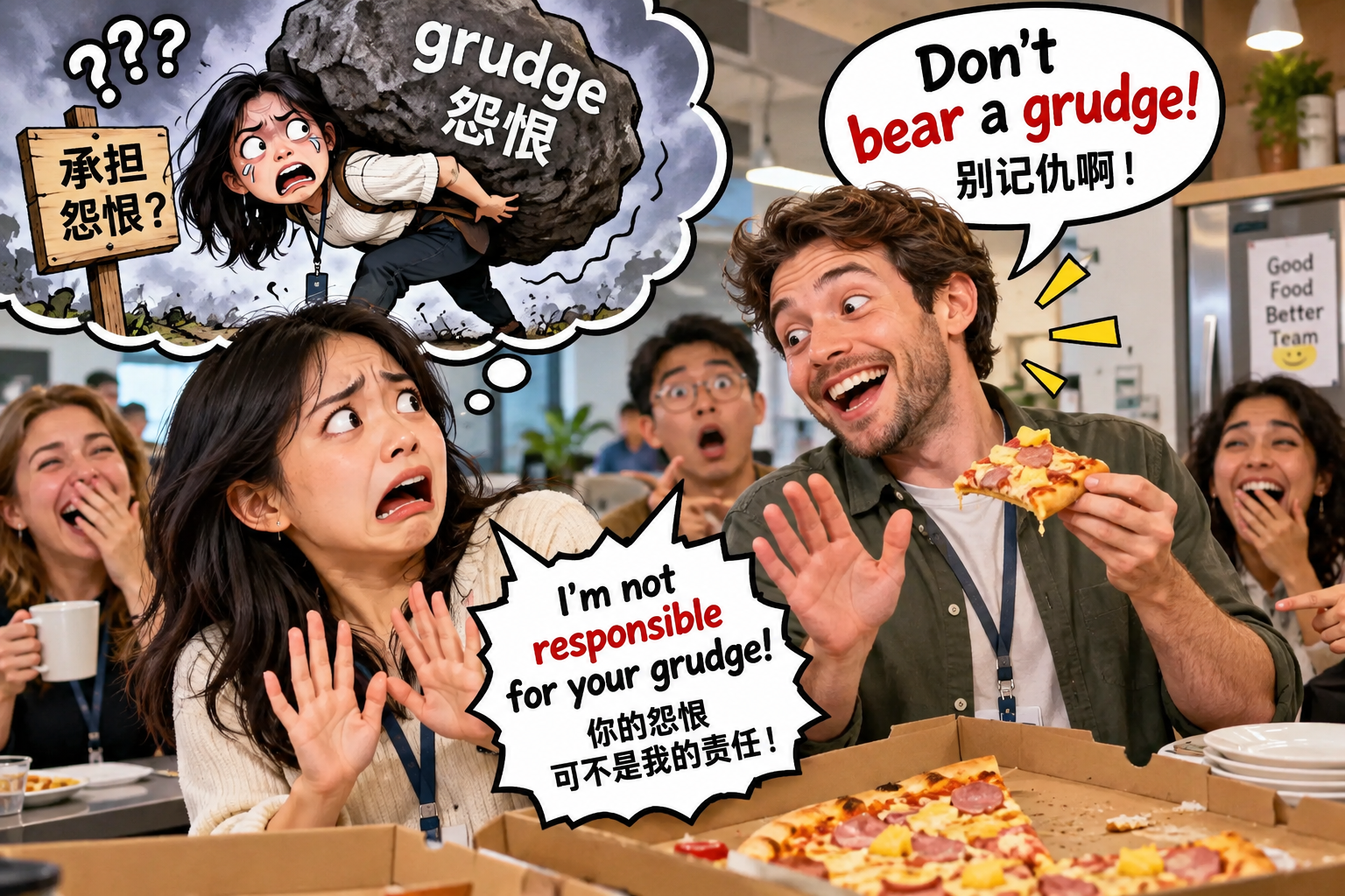 美剧说英语：bear a grudge - 加拿大办公室同事说“bear a grudge”，我以为他让我替老板背锅……
