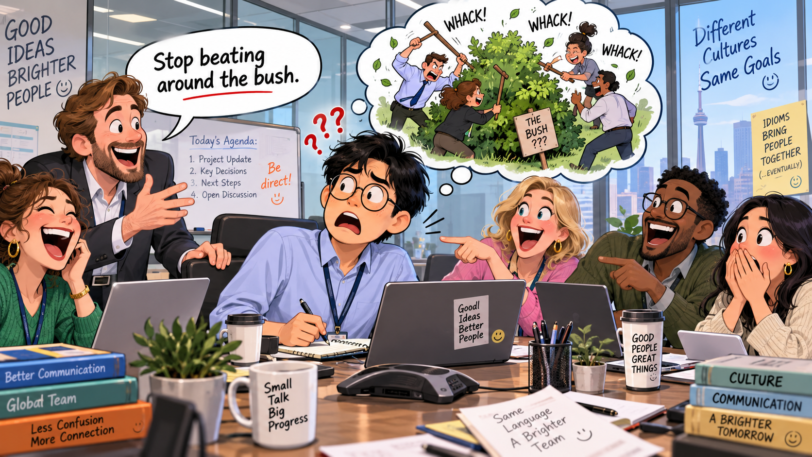 美剧学英语：beating around the bush - 加拿大办公室开会时，同事说我一直在“打树丛”，我下意识看向窗外……