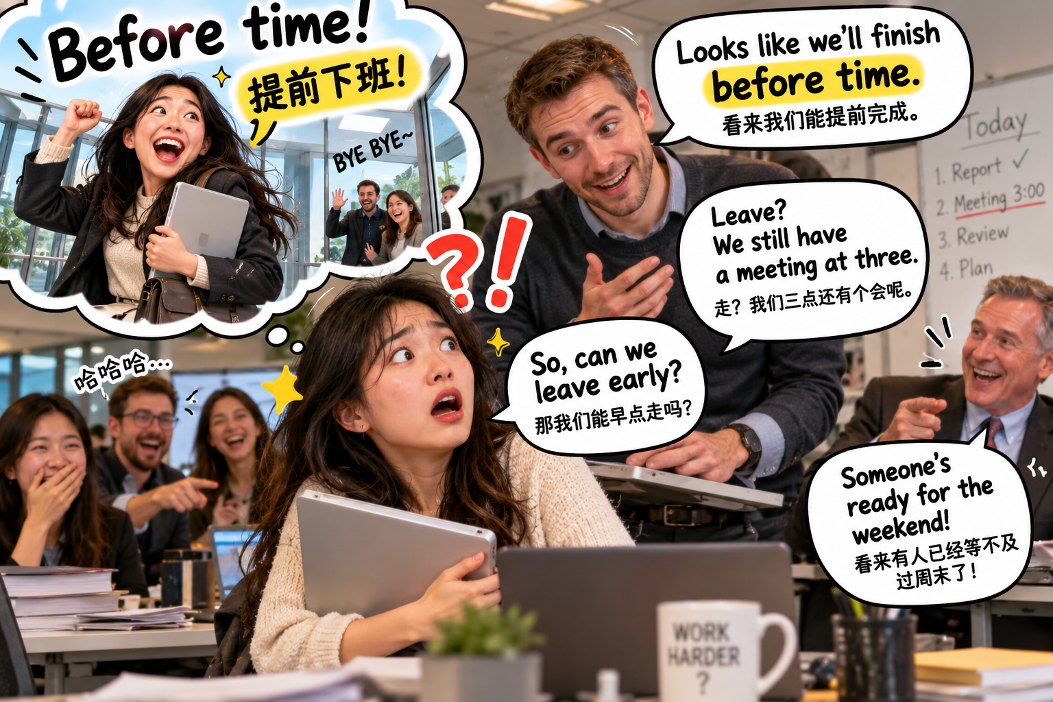 美剧说英语:before time - 加拿大同事说“before time”,我以为他让我提前下班,结果差点错过重要会议……
