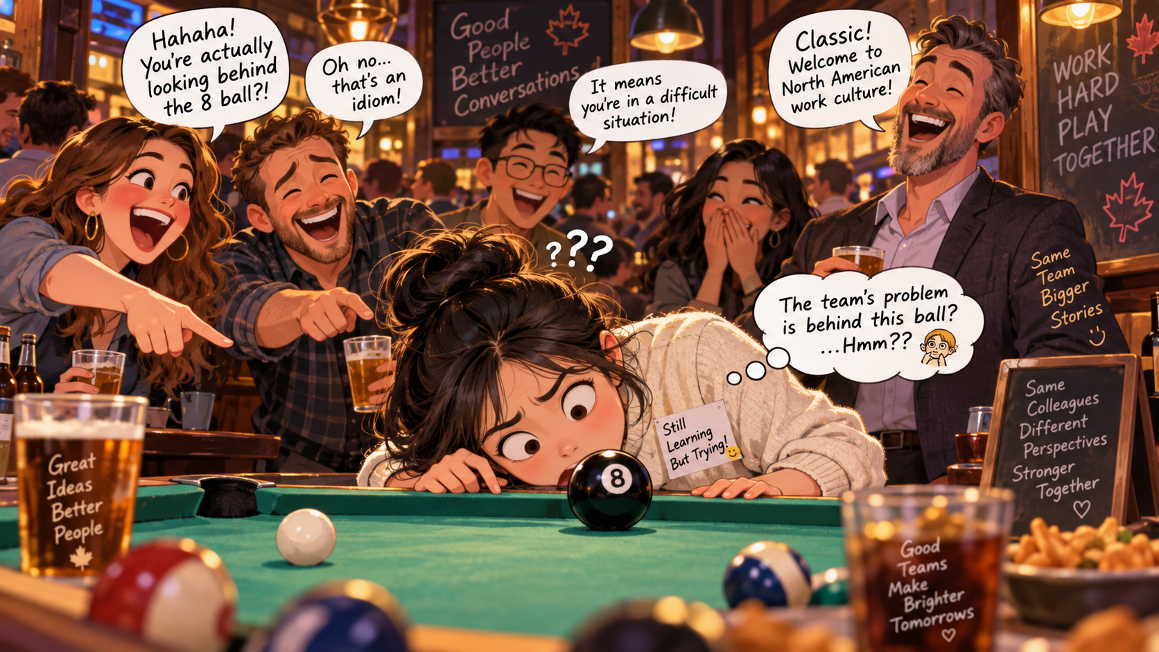美剧学英语:behind the eight ball - 加拿大办公室团建,同事说“behind the eight ball”,我真跑去看8号球了