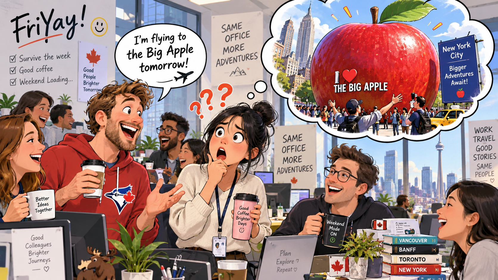 美剧学英语：big apple - 加拿大办公室聊周末旅行，同事说去 Big Apple，我差点问苹果有多大