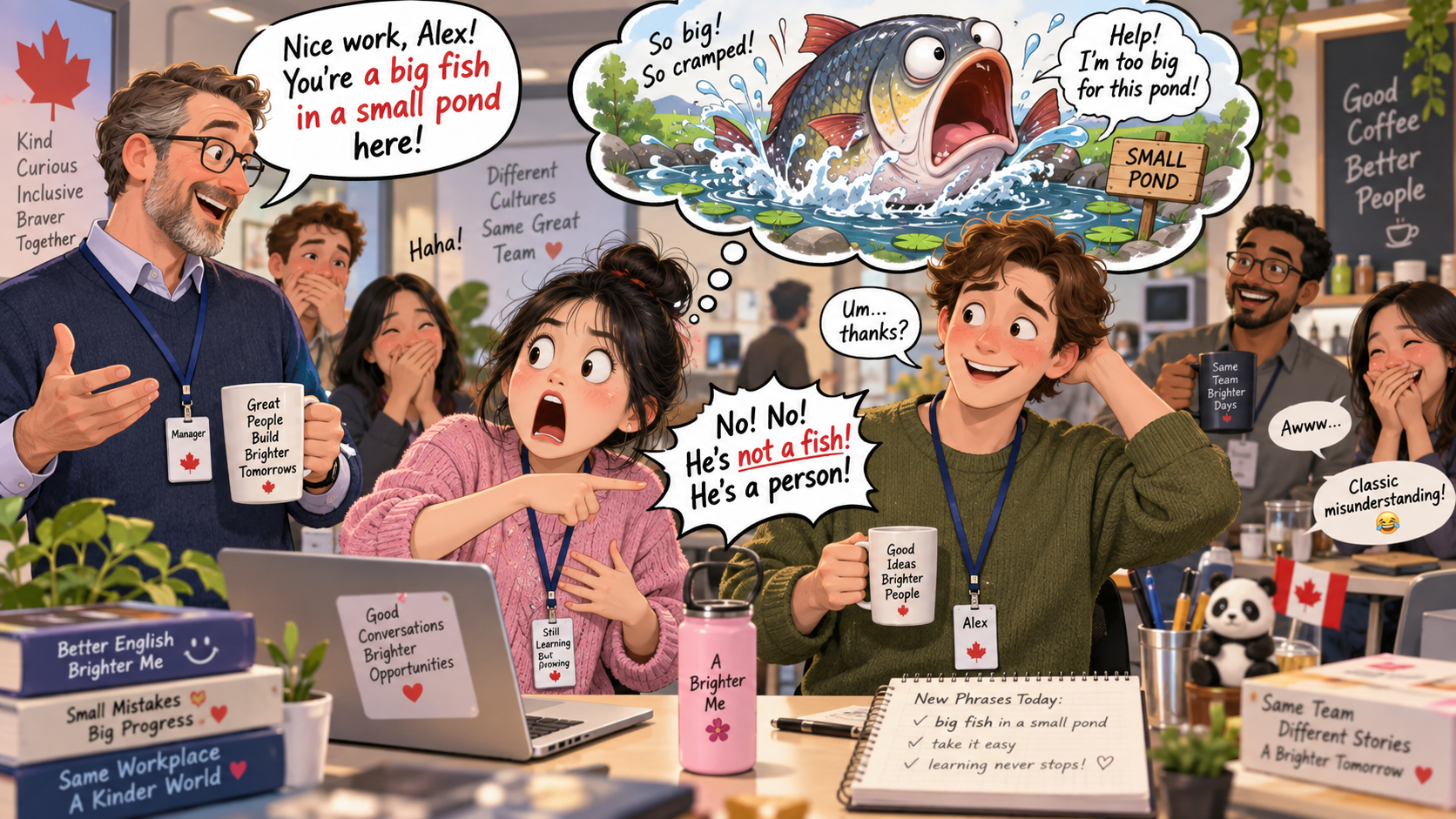 美剧学英语:big fish in a small pond - 加拿大办公室同事说他是“small pond里的big fish”,我以为领导在阴阳他……