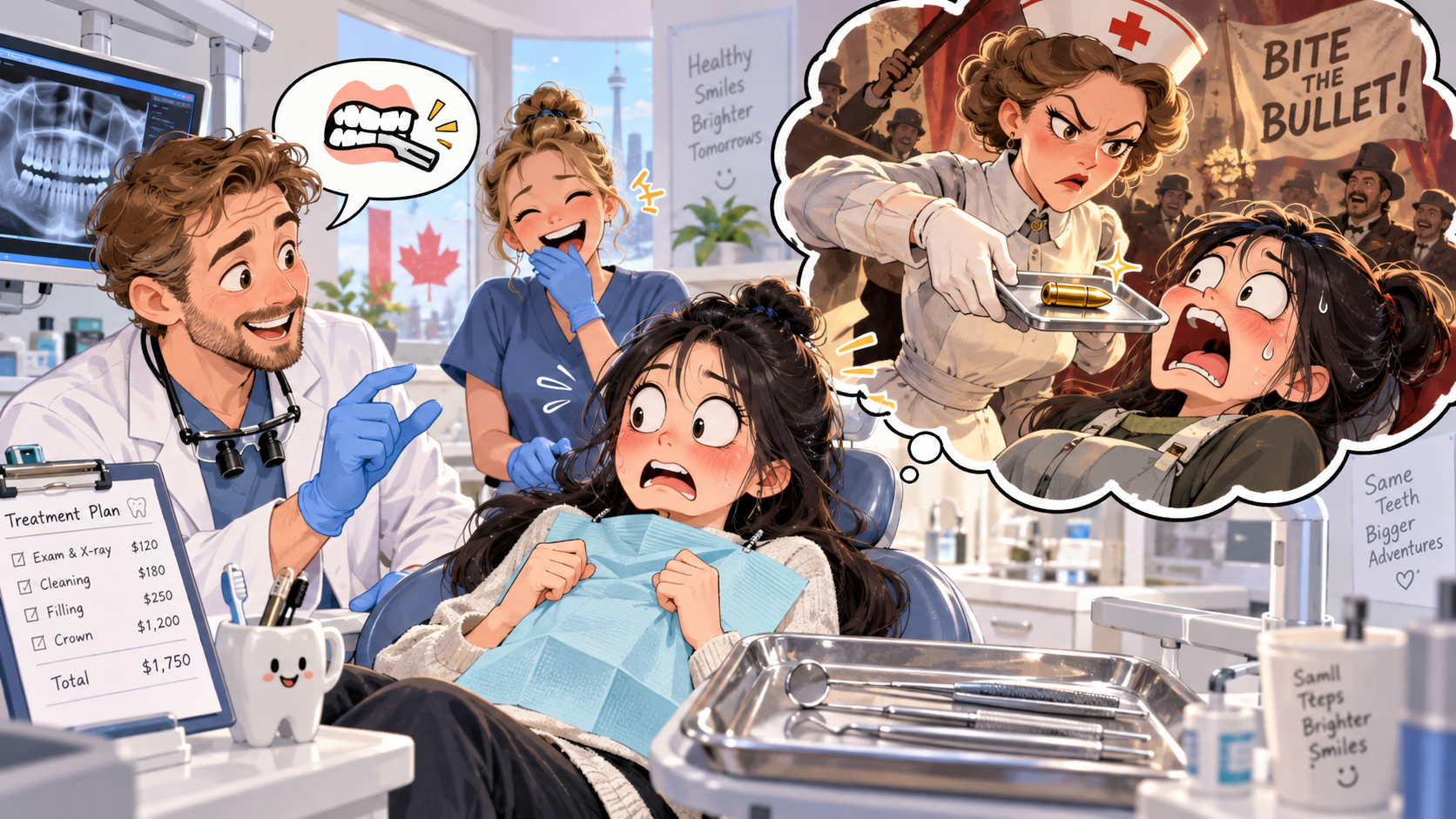 美剧学英语：bite the bullet - 加拿大牙医说“bite the bullet”，我下意识张嘴问：子弹消毒了吗？
