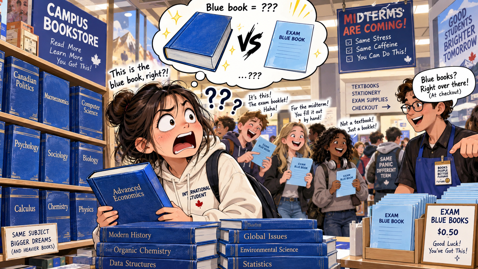 美剧学英语:blue book - 加拿大大学期中考试前,同学让我买“blue book”,我跑遍书店找蓝色封面的书……