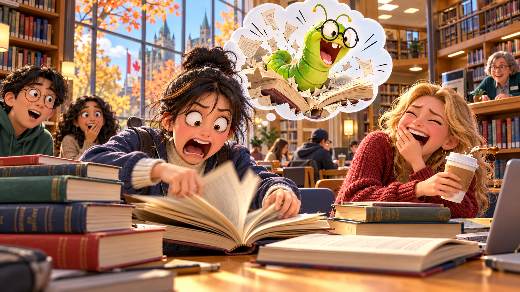 美剧说英语:book worm - 加拿大图书馆里,朋友说我是“bookworm”,我吓得赶紧检查借来的书……