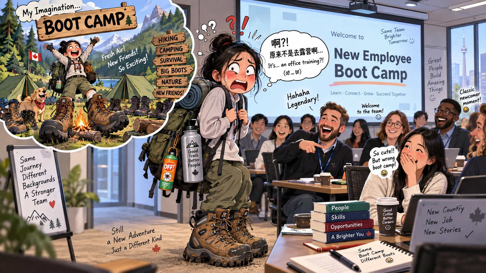 美剧学英语:boot camp - 加拿大公司培训说要参加boot camp,我穿着登山靴去上班了……