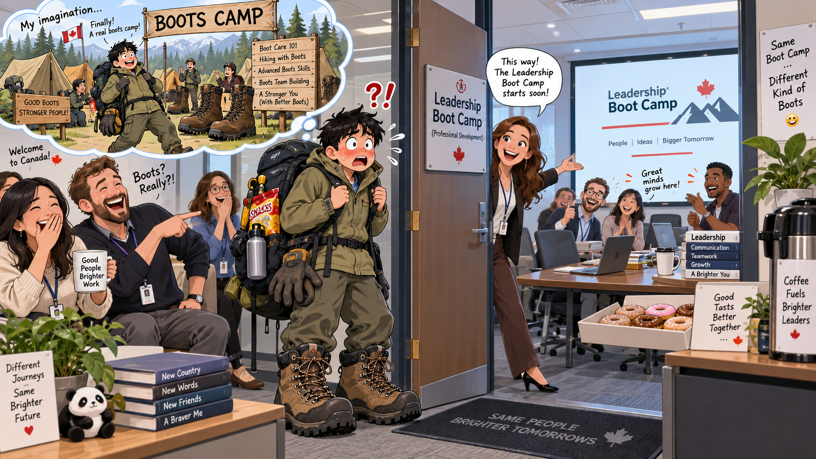 美剧学英语:boot camp - 加拿大办公室通知参加boot camp,我穿着登山靴背着包来上班……