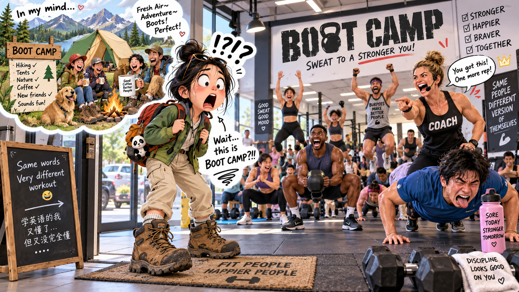 美剧学英语:boot camp - 加拿大社区健身房写着“Boot Camp”,我穿着登山靴去了……