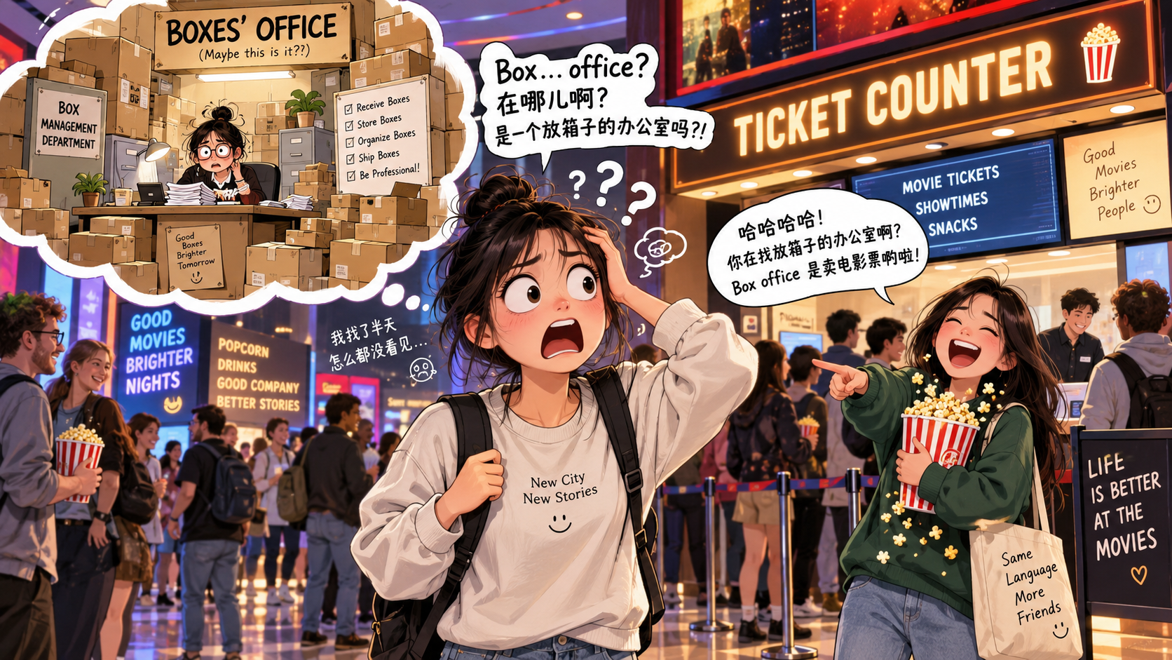 美剧学英语：box office - 加拿大电影院里，我找了十分钟“盒子的办公室”……