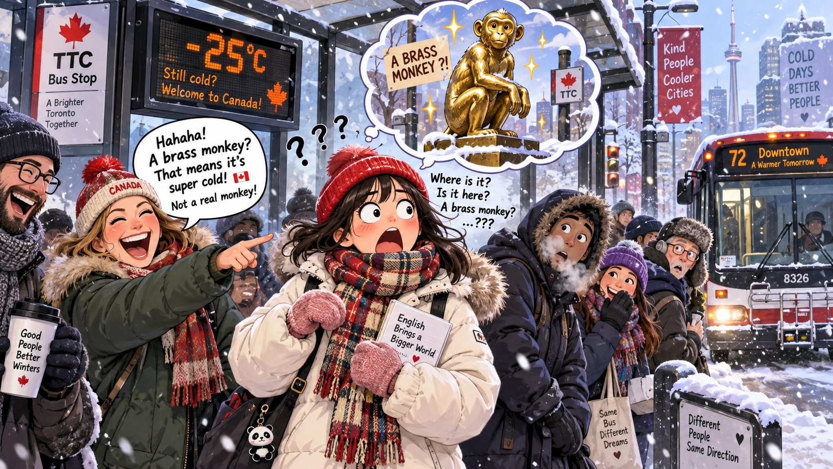 美剧学英语：brass monkey - 加拿大冬天等公交，同事说“brass monkey”，我找了半天黄铜猴子