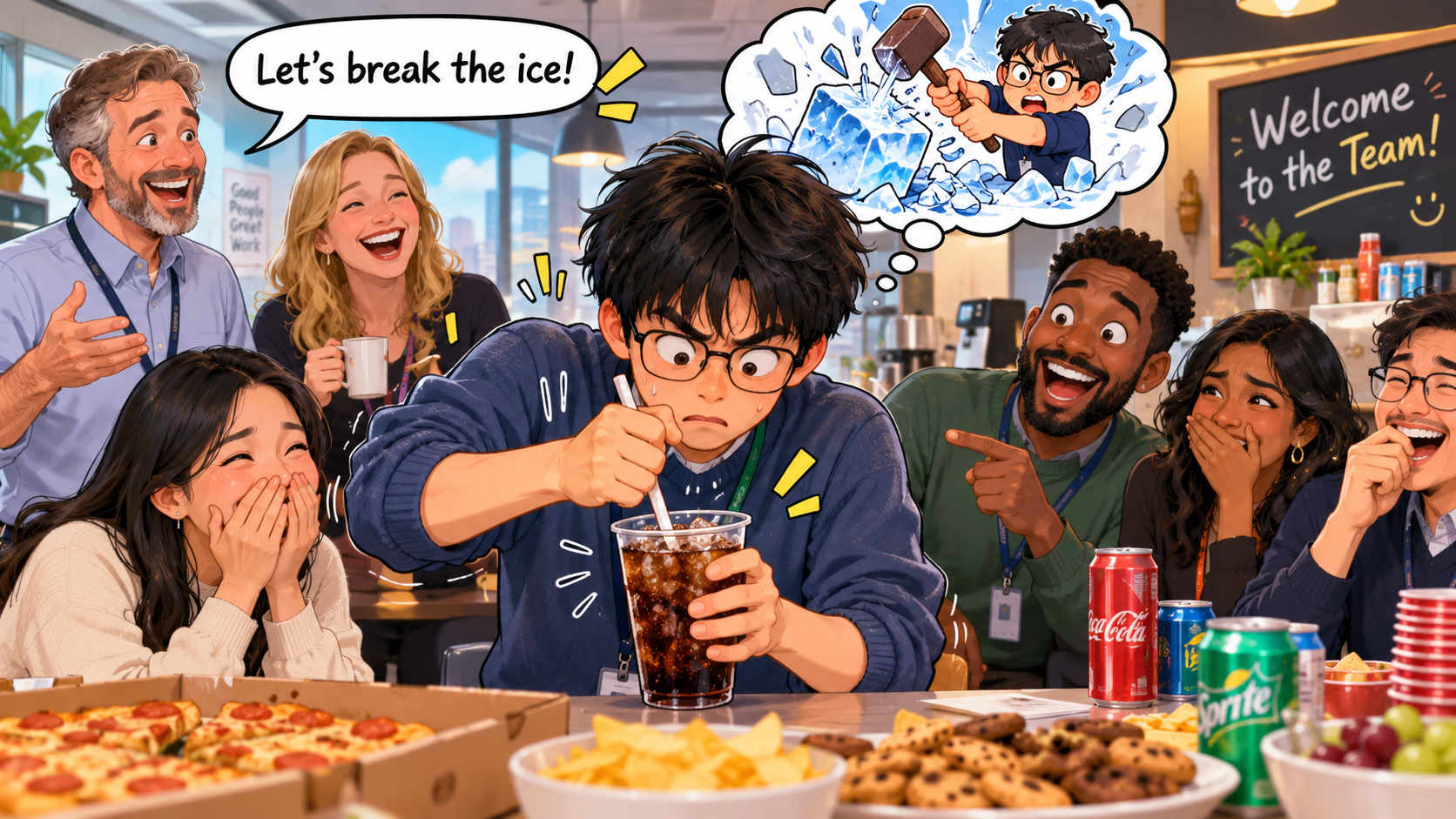 美剧学英语:break the ice - 加拿大办公室迎新会,同事说“break the ice”,我真的开始找冰块了