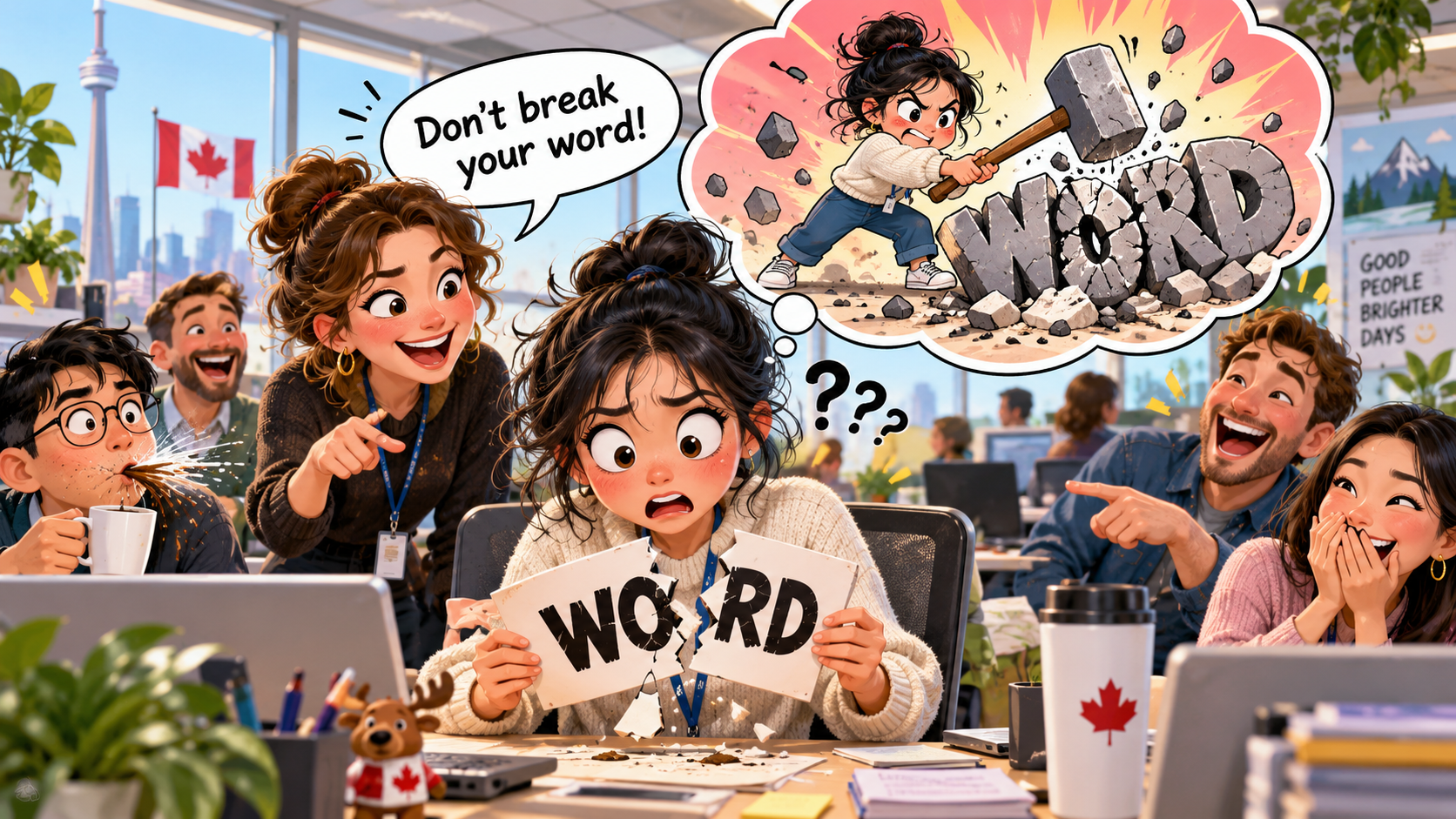 美剧学英语:break word - 加拿大办公室里,同事说“别break your word”,我低头看了半天Word文档……
