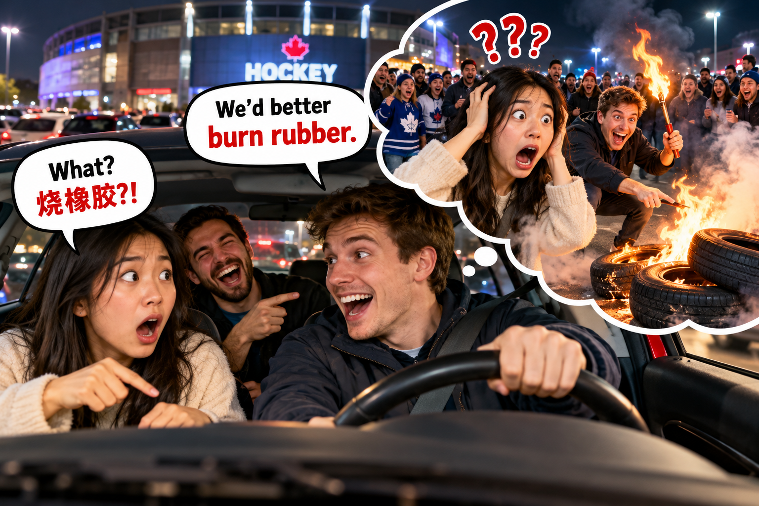 美剧学英语：burn rubber - 加拿大停车场：朋友突然说“burn rubber”，我差点以为要放火