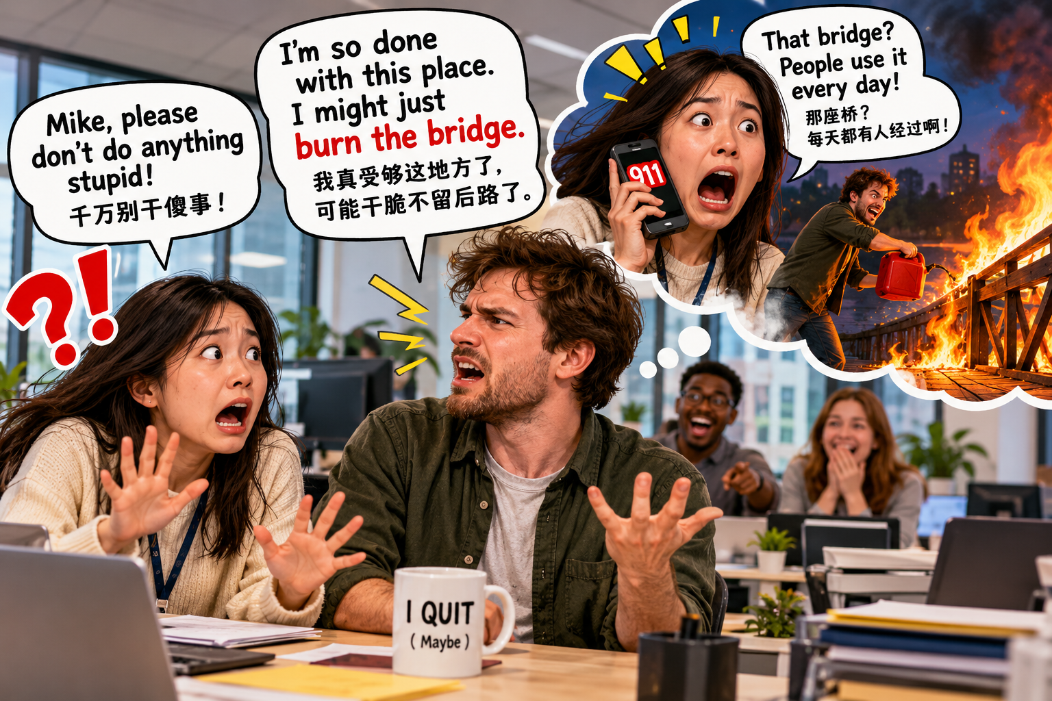 美剧说英语：burn the bridge - 加拿大同事说要“burn the bridge”，我差点打电话报警……