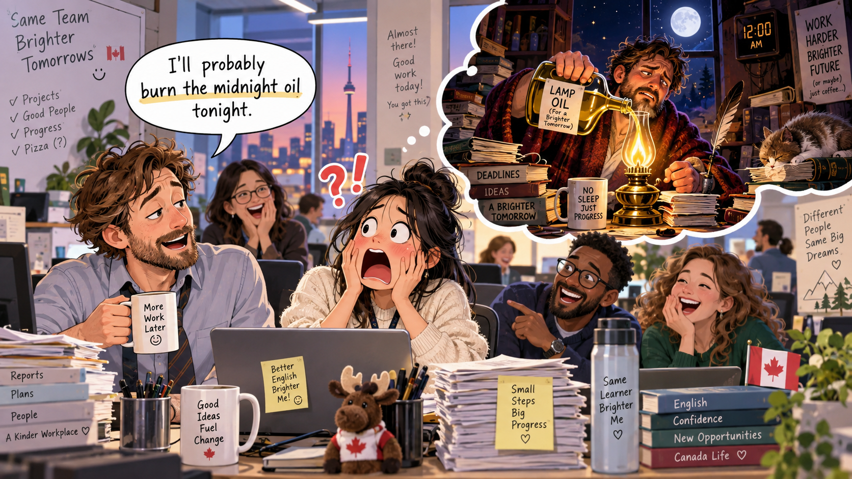 美剧学英语：burn the midnight oil - 加拿大同事说今晚要“烧午夜的油”，我差点问他去哪买油……