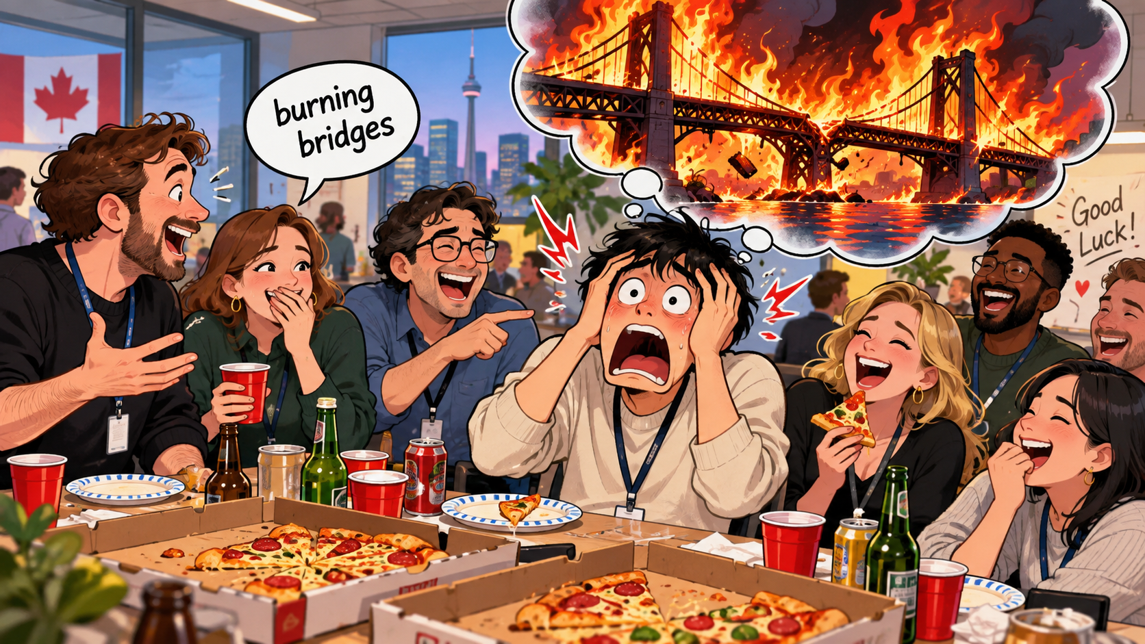 美剧学英语：burning bridges - 加拿大办公室离职饭局上，同事说我在 burning bridges，我差点问要不要报警