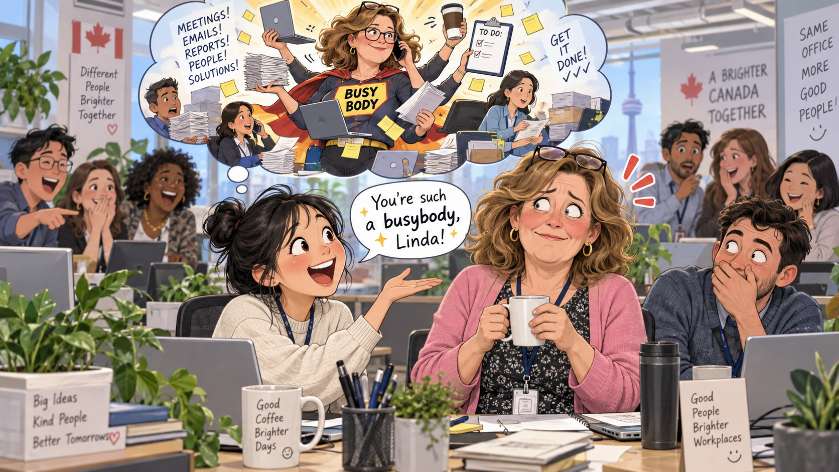 美剧学英语：busy body - 加拿大办公室里同事说她是busybody，我还当面夸她真勤快……