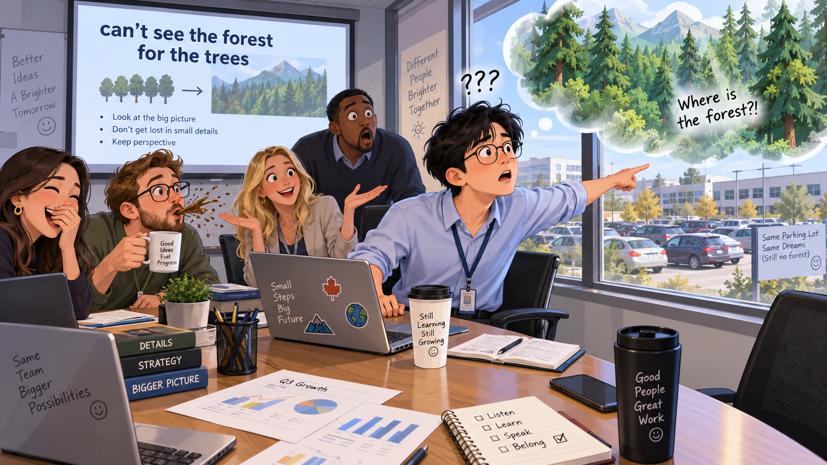 美剧学英语：can't see the forest for the trees - 加拿大办公室开会，同事说“你看不见森林”，我竟然扭头看了窗外……