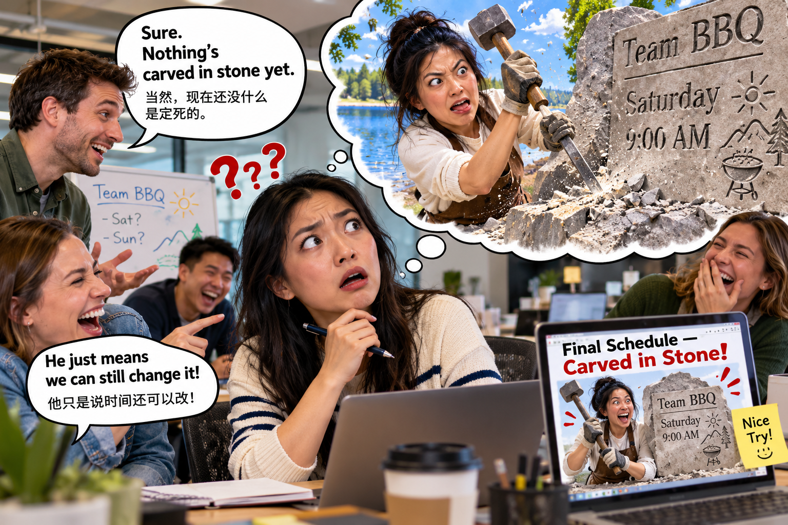 美剧说英语：carved in stone - 加拿大同事说周末安排“carved in stone”，我差点问他石头在哪刻的……