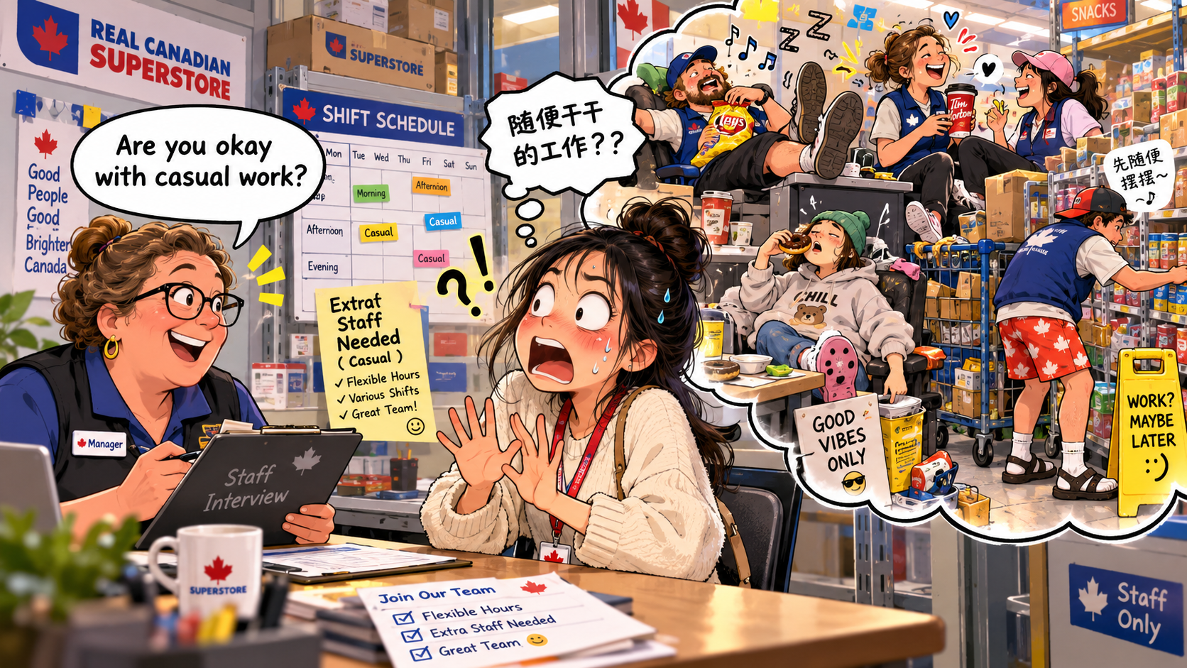 美剧学英语：casual work - 加拿大超市面试时，经理说“casual work”，我差点以为他嫌我工作太随便……
