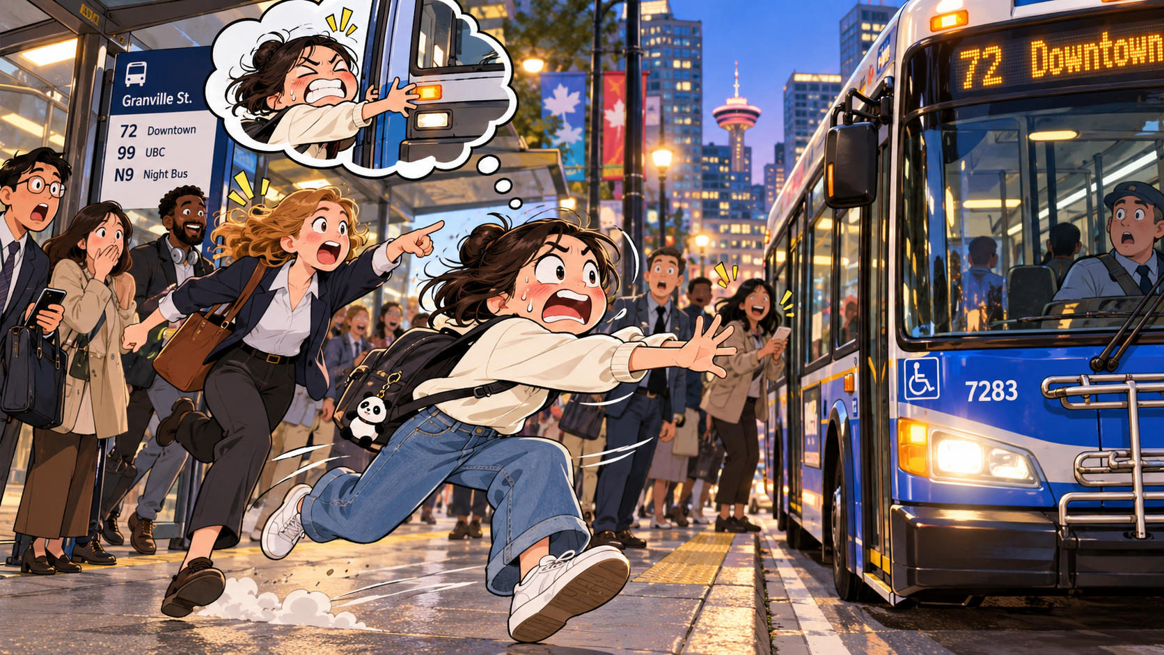 美剧学英语：catch a bus - 加拿大公交站，同事说“catch a bus”，我差点真伸手去抓……