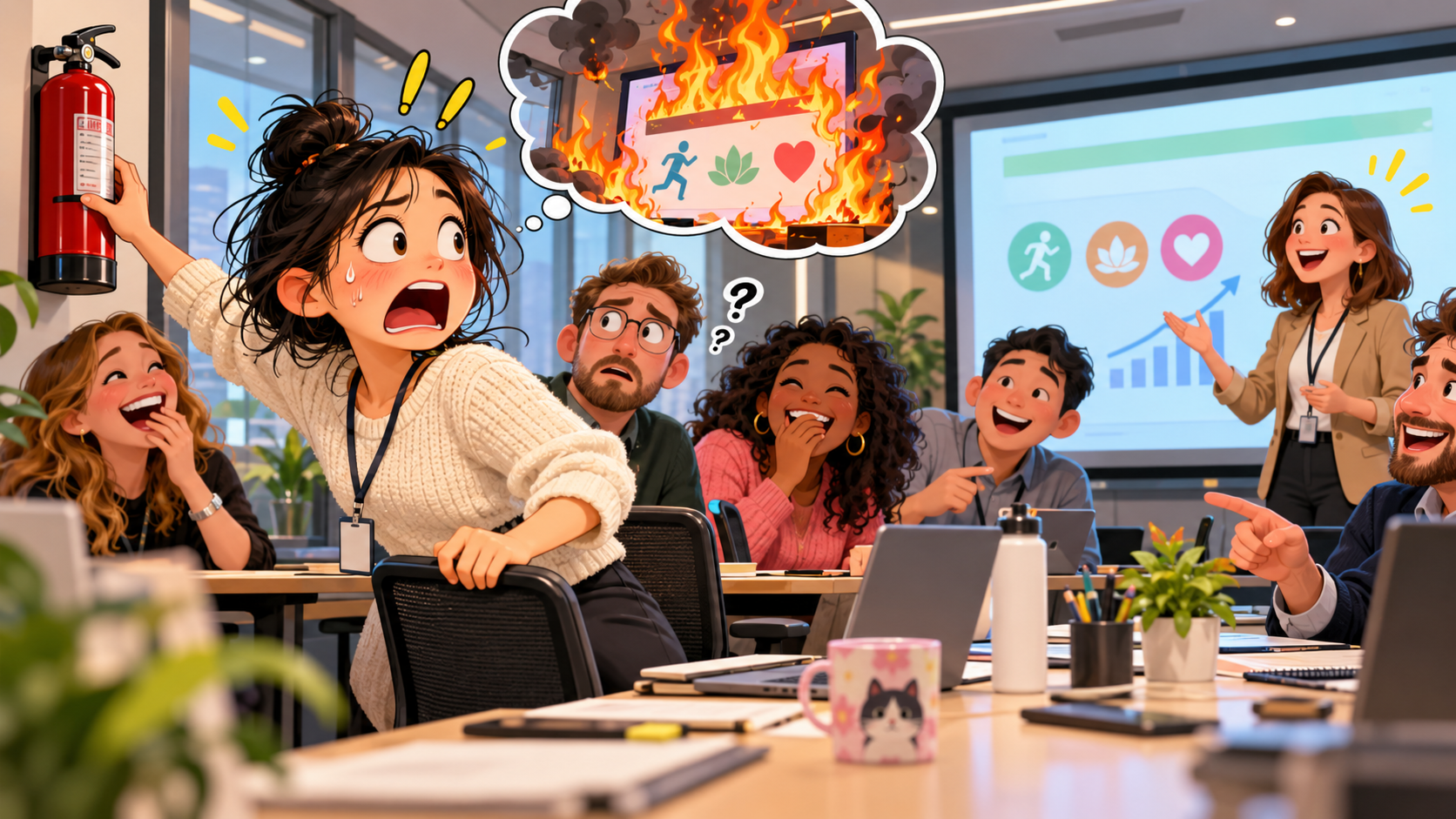 美剧学英语：catch fire (fig.) - 加拿大办公室里同事说项目“catch fire”，我差点去找灭火器……
